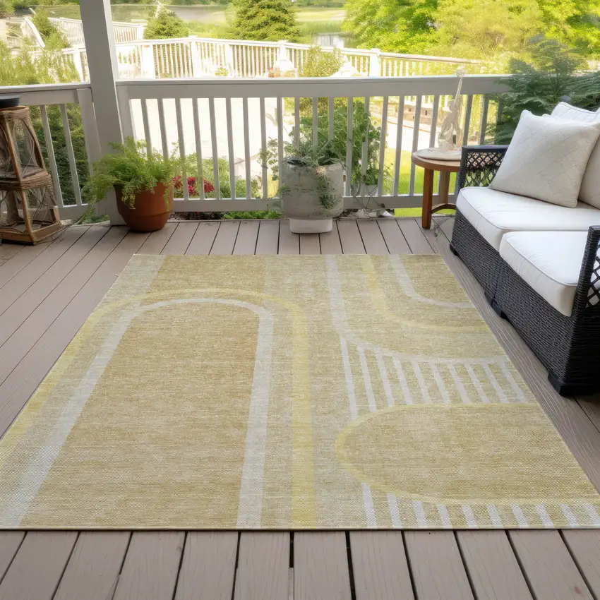 Beige Abstract Washable Indoor Outdoor Area Rug Photo 5