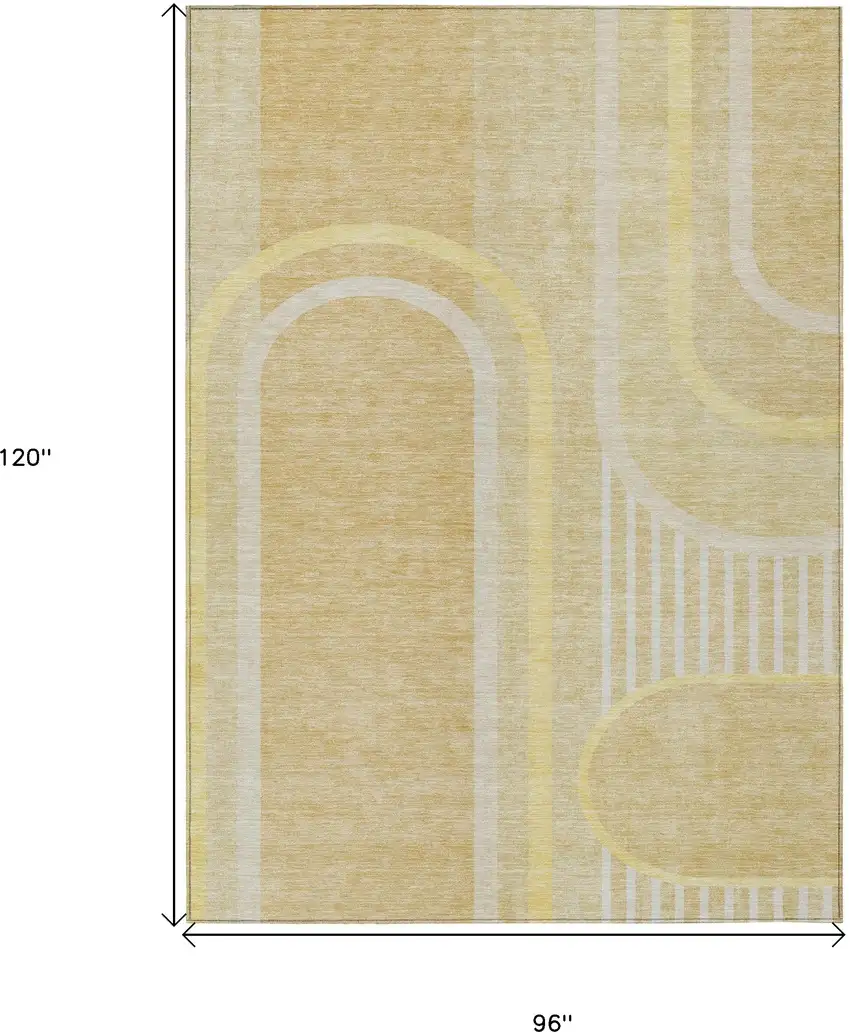 Beige Abstract Washable Indoor Outdoor Area Rug Photo 3