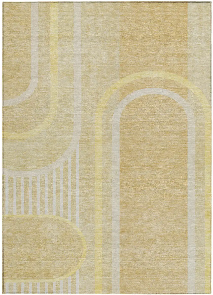 Beige Abstract Washable Non Skid Indoor Outdoor Area Rug Photo 2