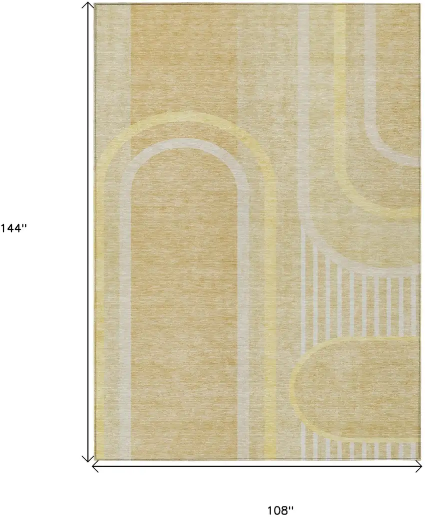 Beige Abstract Washable Indoor Outdoor Area Rug Photo 3