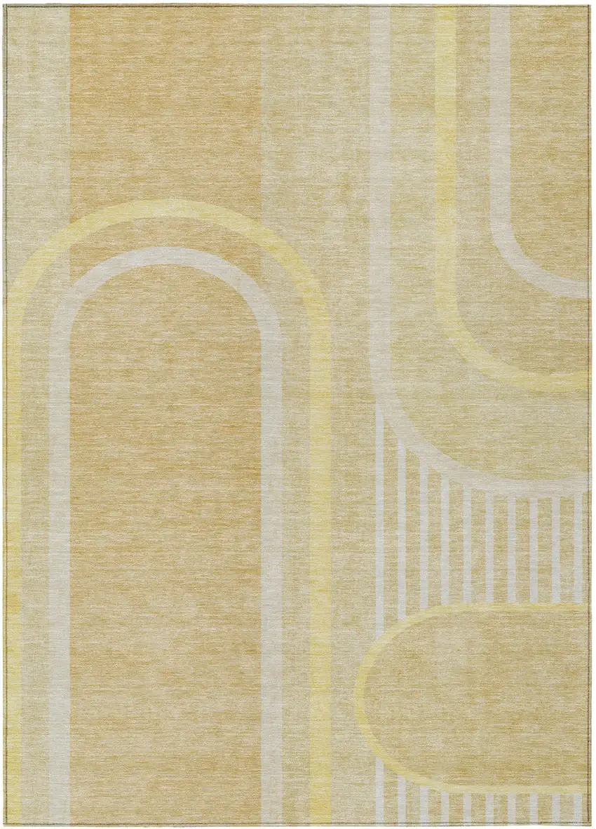 Beige Abstract Washable Indoor Outdoor Area Rug Photo 2