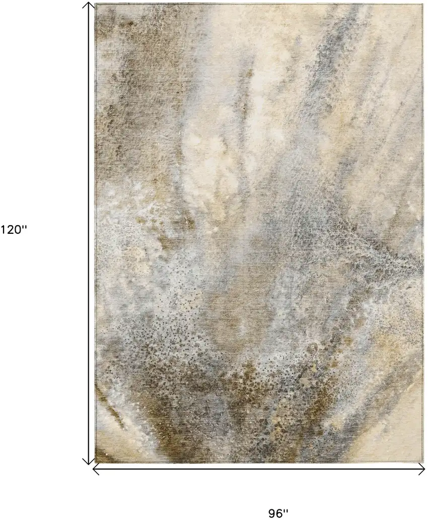 Beige Abstract Washable Non Skid Indoor Outdoor Area Rug Photo 3