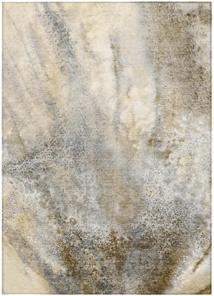 Beige Abstract Washable Non Skid Indoor Outdoor Area Rug Photo 4