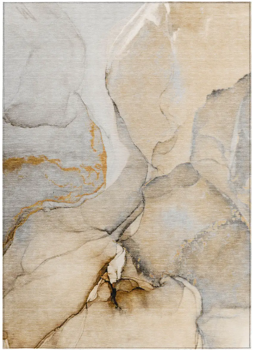 Beige Abstract Washable Non Skid Indoor Outdoor Area Rug Photo 4