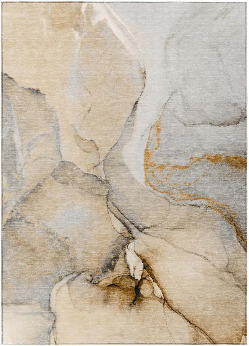Beige Abstract Washable Non Skid Indoor Outdoor Area Rug Photo 2