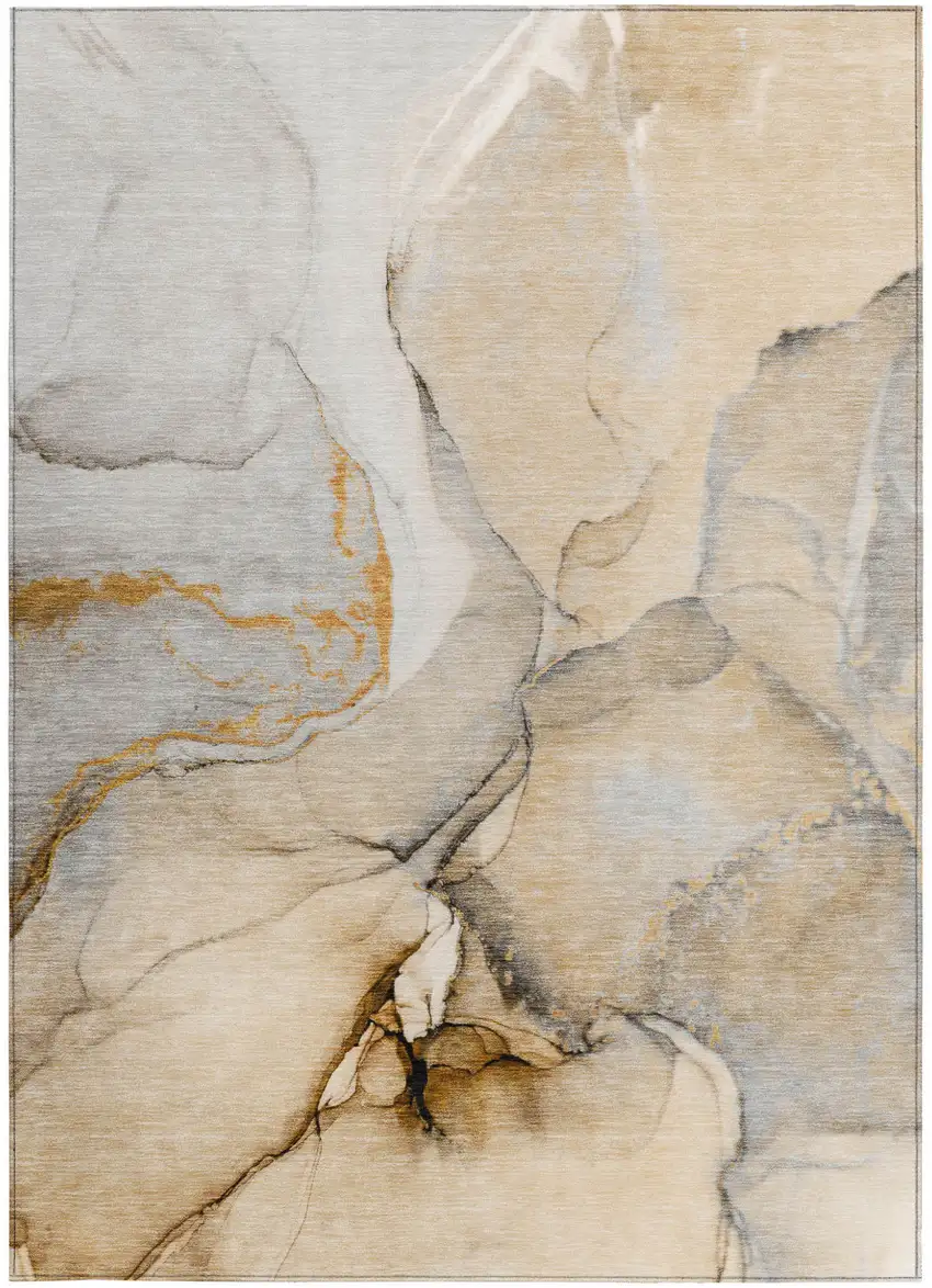 Beige Abstract Washable Non Skid Indoor Outdoor Area Rug Photo 5