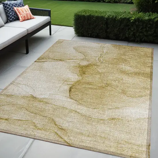 Beige Abstract Washable Non Skid Indoor Outdoor Area Rug Photo 1