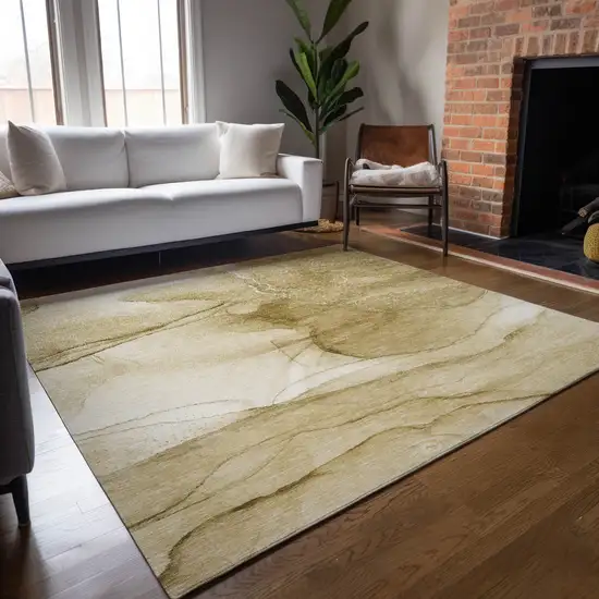 Beige Abstract Washable Non Skid Indoor Outdoor Area Rug Photo 9