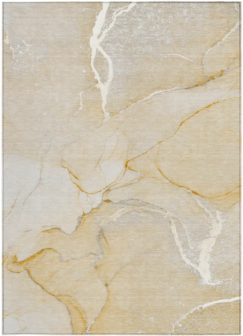 Beige Abstract Washable Non Skid Indoor Outdoor Area Rug Photo 4
