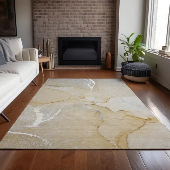 Beige Abstract Washable Non Skid Indoor Outdoor Area Rug Photo 9