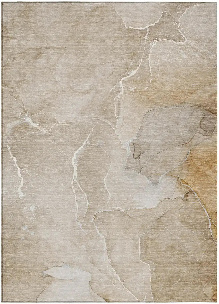 Beige Abstract Washable Non Skid Indoor Outdoor Area Rug Photo 2