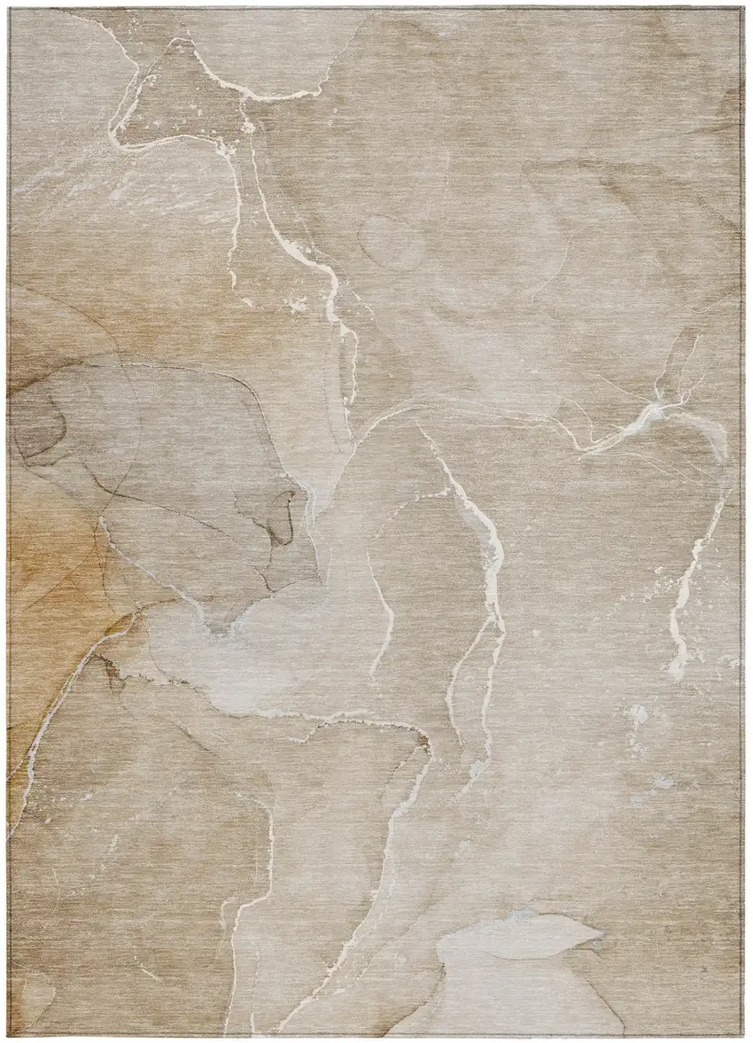 Beige Abstract Washable Non Skid Indoor Outdoor Area Rug Photo 5