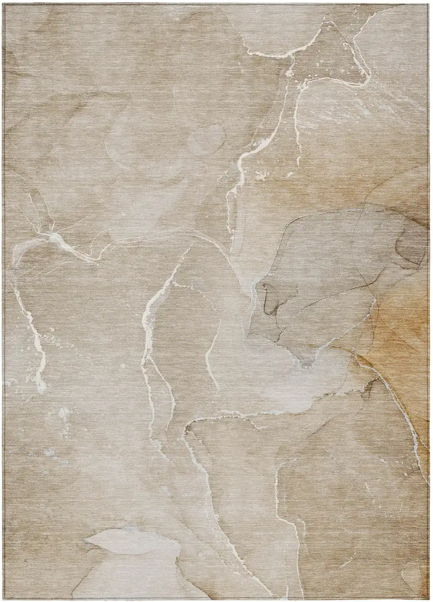 Beige Abstract Washable Non Skid Indoor Outdoor Area Rug Photo 2