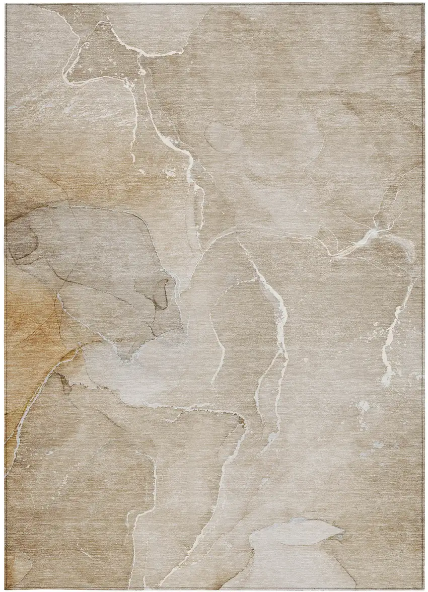 Beige Abstract Washable Non Skid Indoor Outdoor Area Rug Photo 4