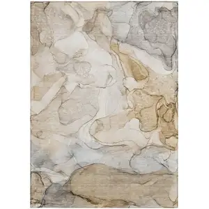 Photo of Beige Abstract Washable Non Skid Indoor Outdoor Area Rug