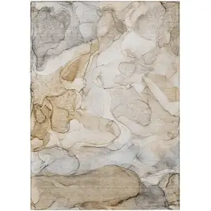 Photo of Beige Abstract Washable Non Skid Indoor Outdoor Area Rug