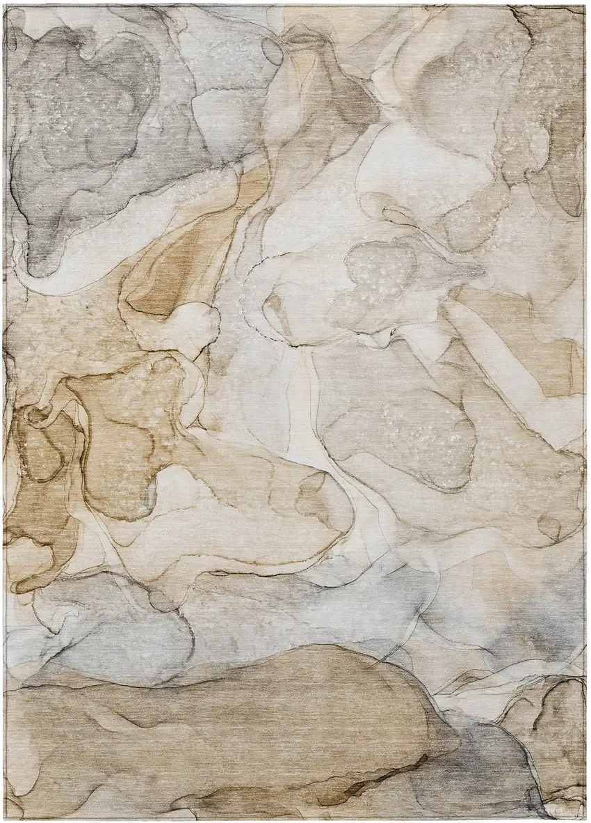 Beige Abstract Washable Non Skid Indoor Outdoor Area Rug Photo 2