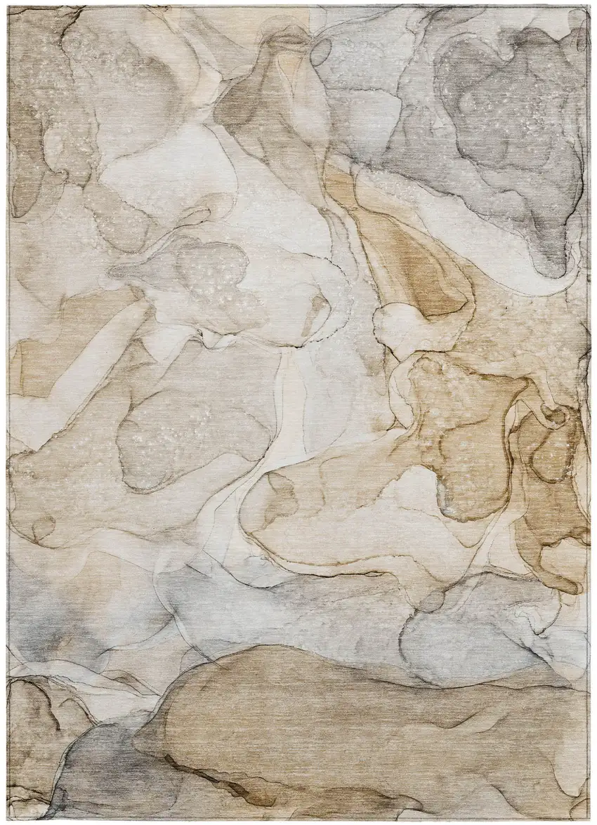 Beige Abstract Washable Non Skid Indoor Outdoor Area Rug Photo 5