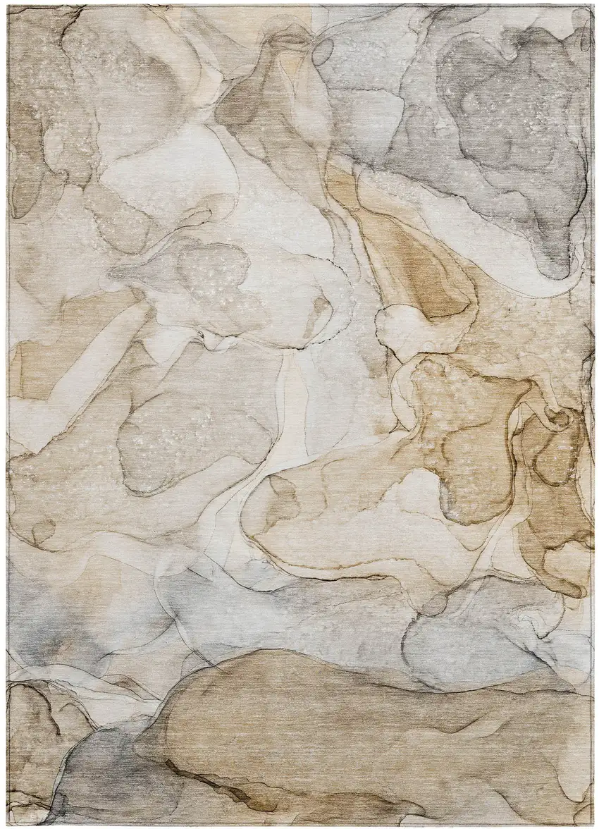 Beige Abstract Washable Non Skid Indoor Outdoor Area Rug Photo 4