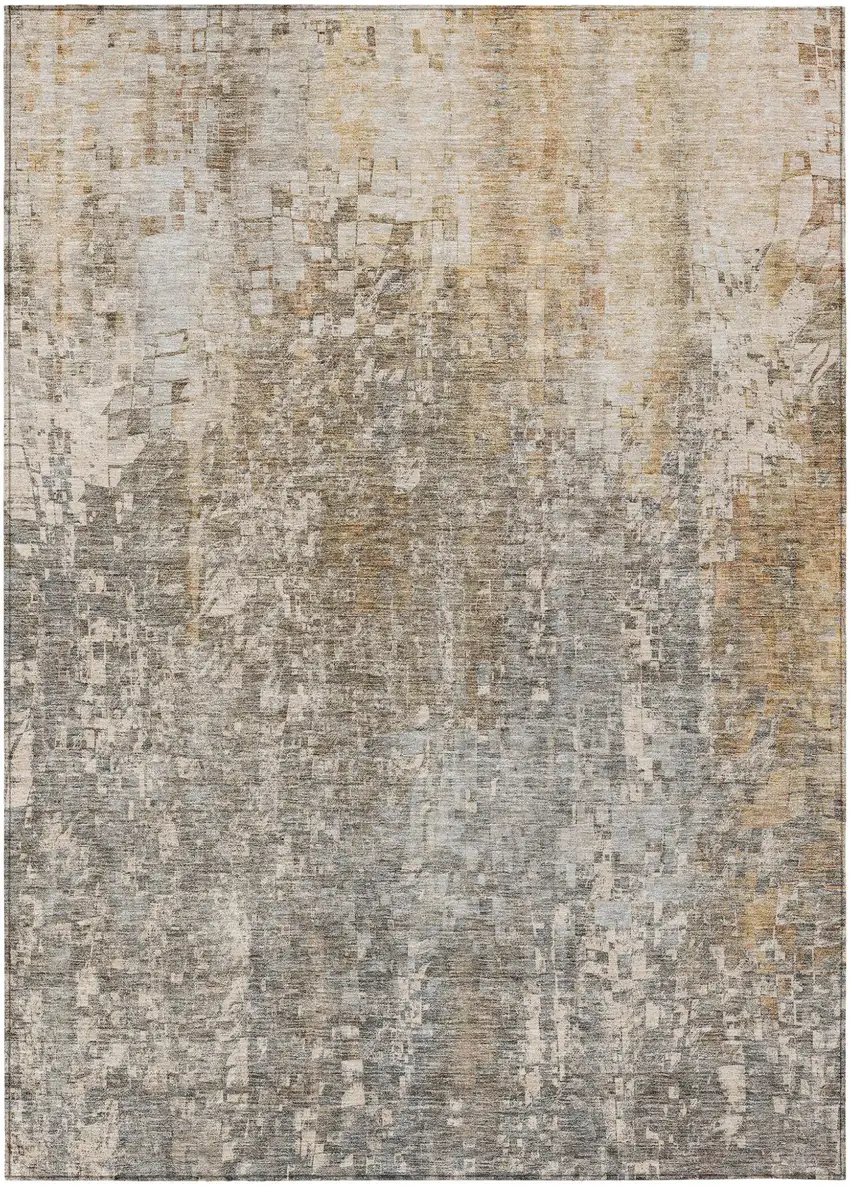 Beige Abstract Washable Non Skid Indoor Outdoor Area Rug Photo 2