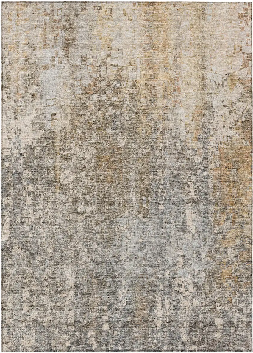 Beige Abstract Washable Non Skid Indoor Outdoor Area Rug Photo 2