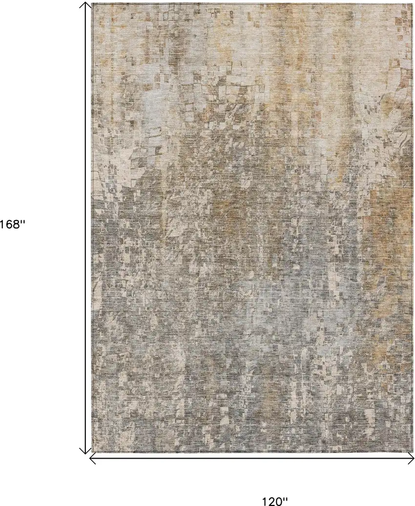 Beige Abstract Washable Non Skid Indoor Outdoor Area Rug Photo 3