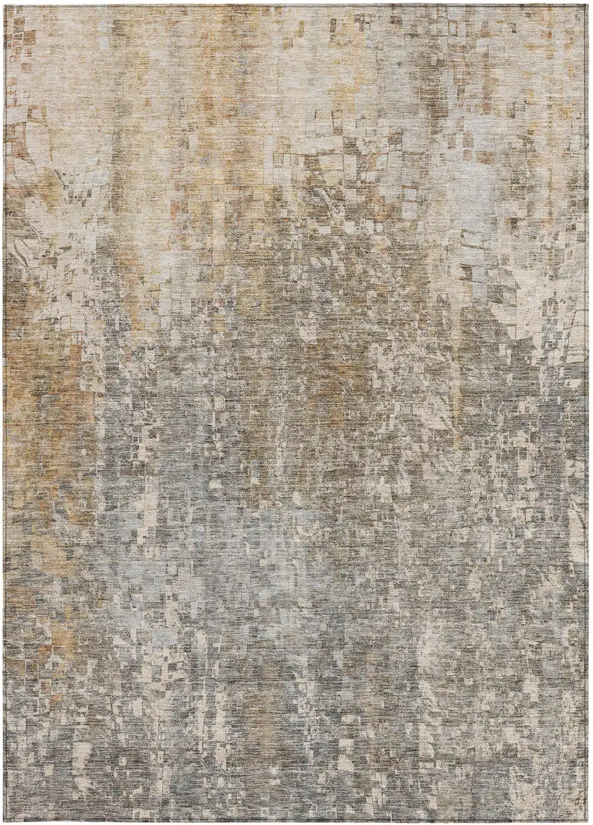 Beige Abstract Washable Non Skid Indoor Outdoor Area Rug Photo 6
