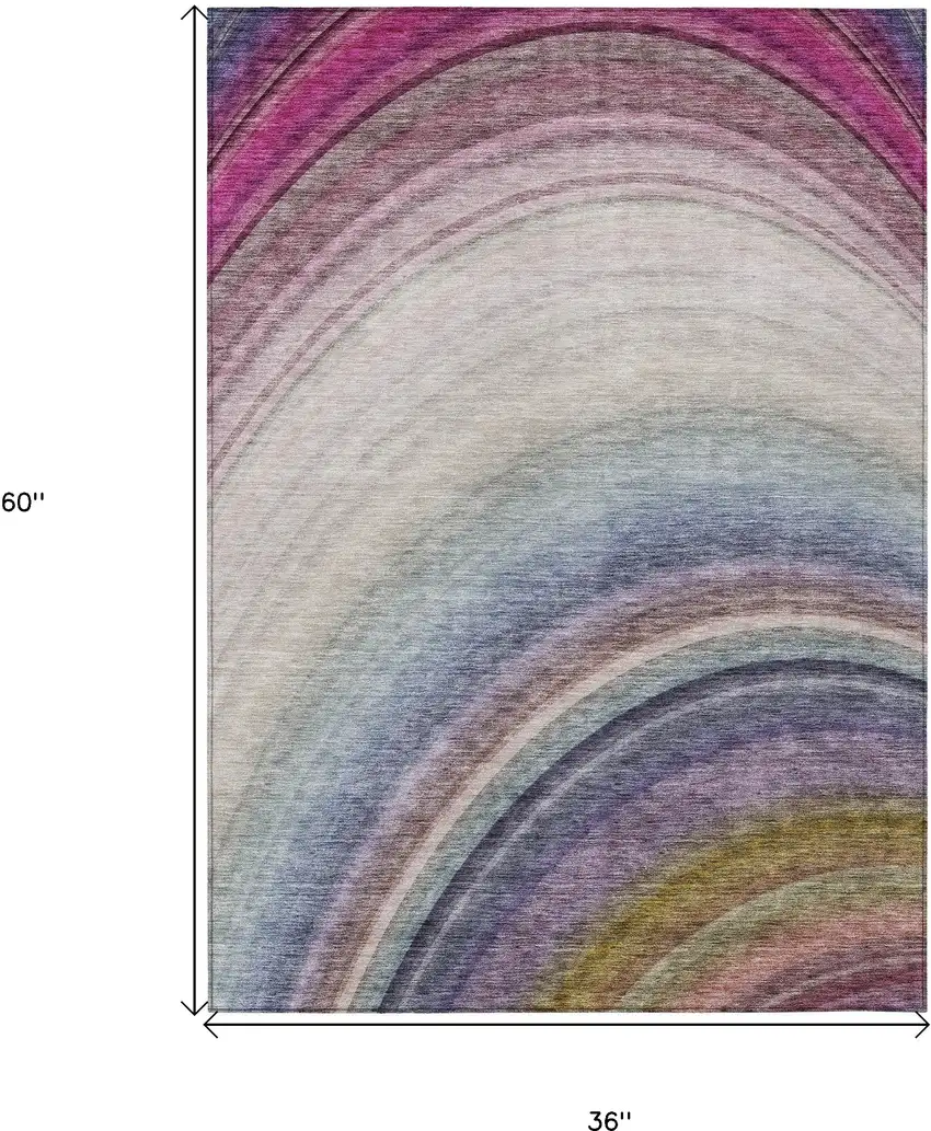 Beige Abstract Washable Non Skid Indoor Outdoor Area Rug Photo 3