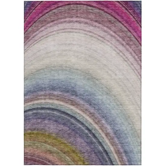 Beige Purple And Ivory Abstract Washable Indoor Outdoor Area Rug Photo 5