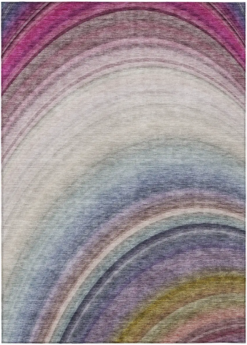 Beige Purple And Ivory Abstract Washable Indoor Outdoor Area Rug Photo 2