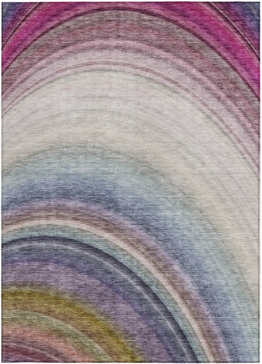 Beige Abstract Washable Non Skid Indoor Outdoor Area Rug Photo 5