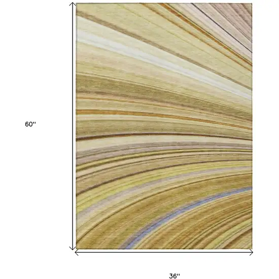 Beige Abstract Washable Non Skid Indoor Outdoor Area Rug Photo 3