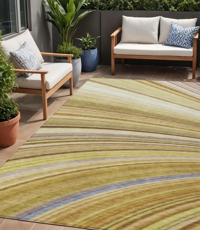 Beige Abstract Washable Non Skid Indoor Outdoor Area Rug Photo 1