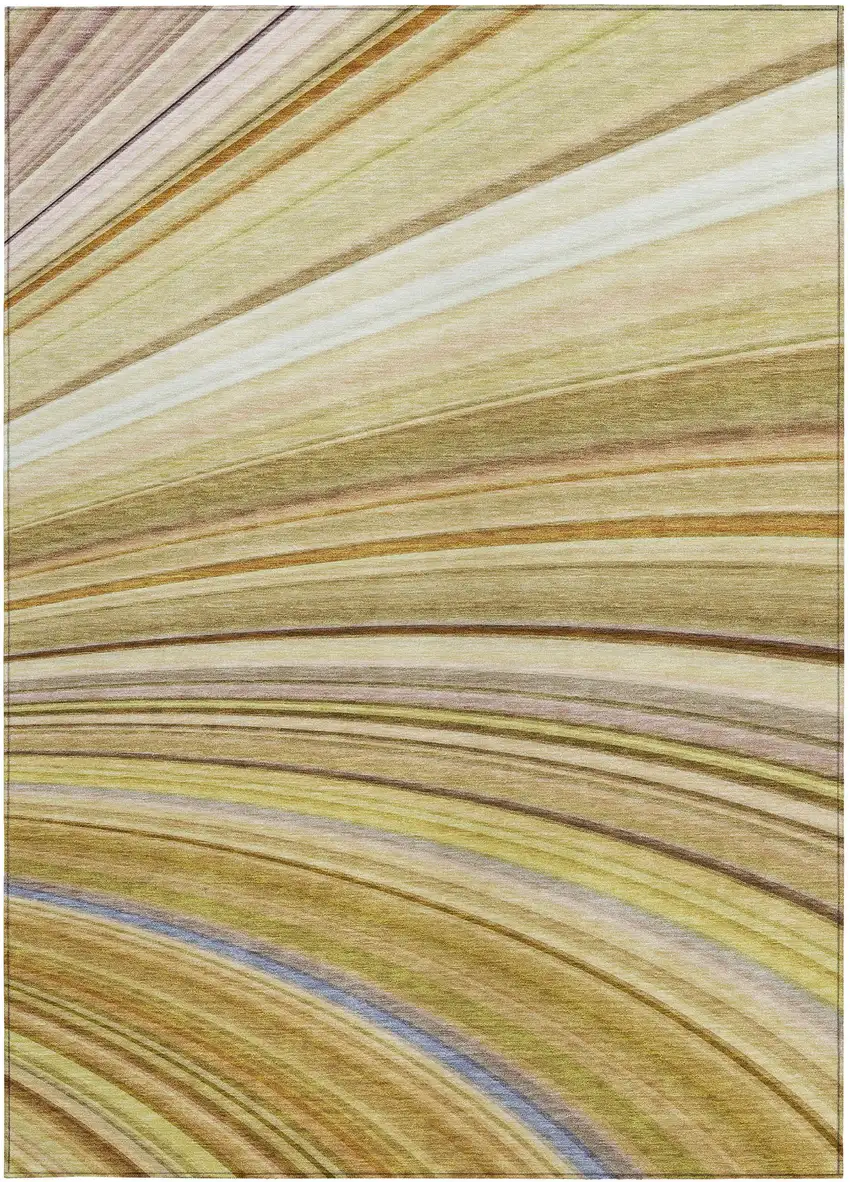 Beige Abstract Washable Non Skid Indoor Outdoor Area Rug Photo 6
