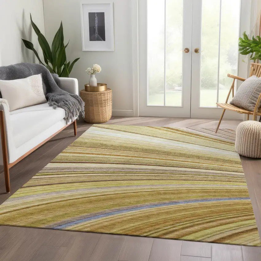Beige Abstract Washable Non Skid Indoor Outdoor Area Rug Photo 8