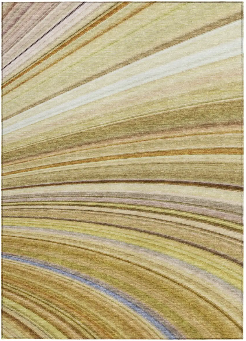 Beige Abstract Washable Non Skid Indoor Outdoor Area Rug Photo 6