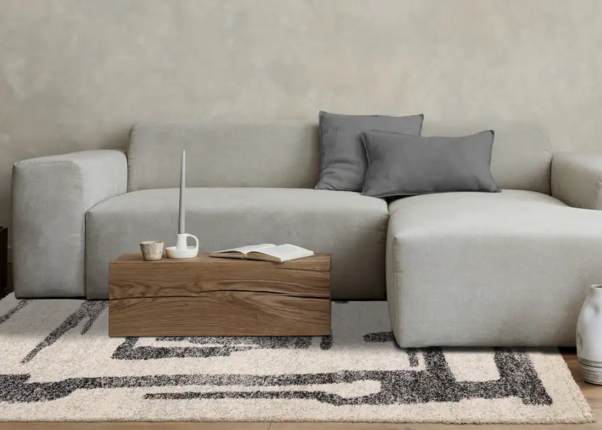 Beige And Black Abstract Area Rug Photo 5