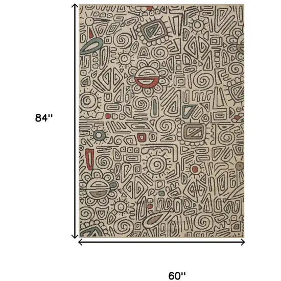 Beige And Black Abstract Area Rug Photo 3