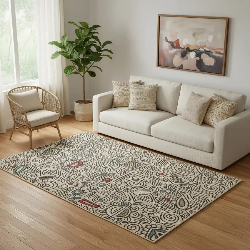 Beige And Black Abstract Area Rug Photo 1