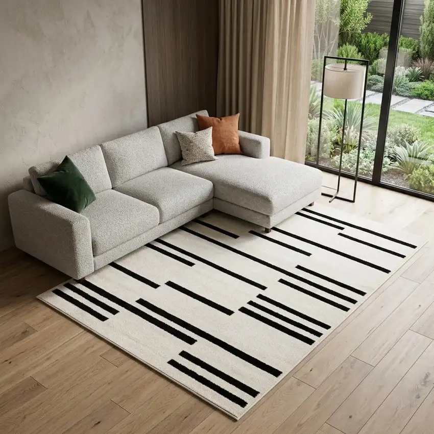 Beige And Black Abstract Area Rug Photo 1