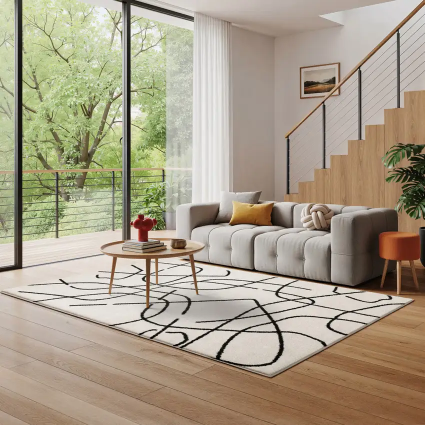 Beige And Black Abstract Area Rug Photo 4