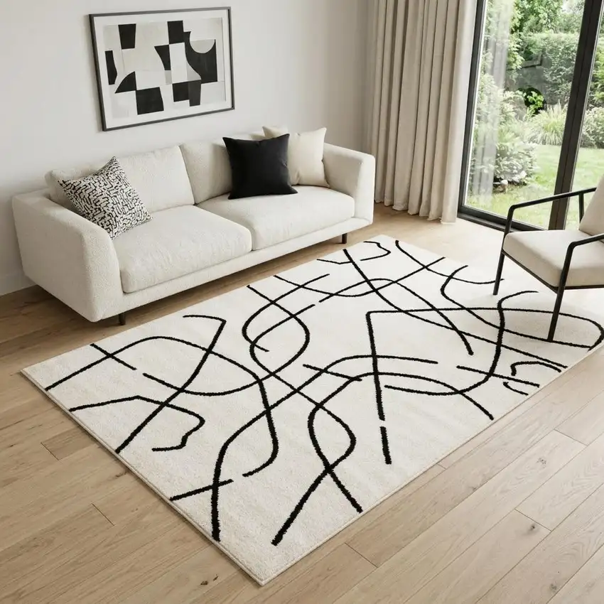 Beige And Black Abstract Area Rug Photo 1