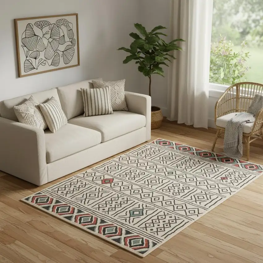 Beige And Black Geometric Area Rug Photo 1