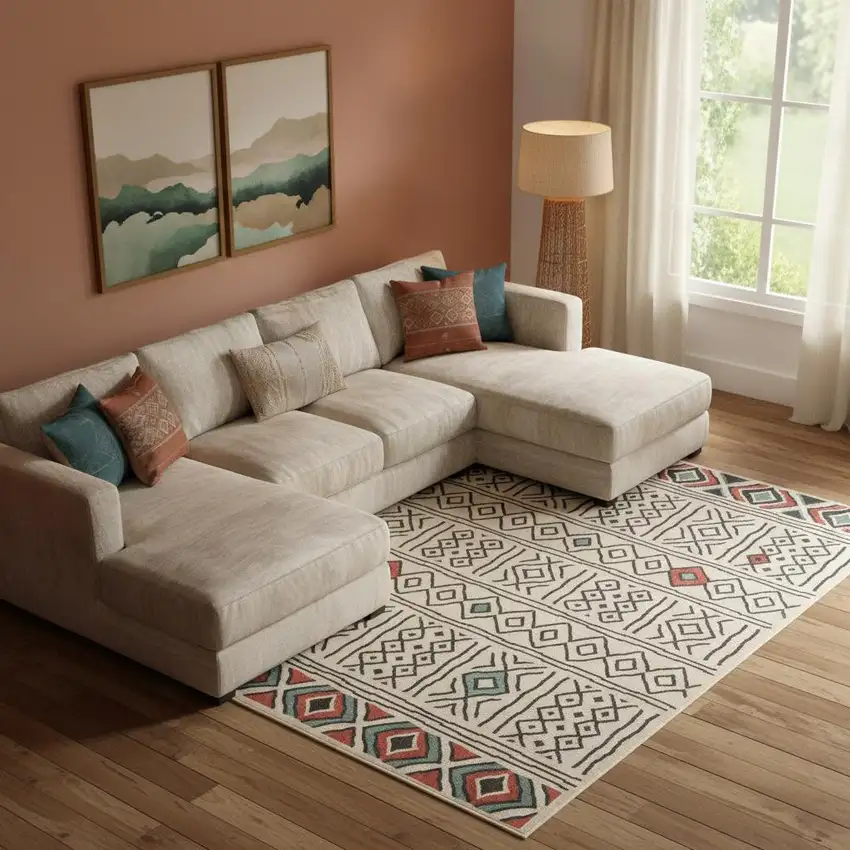 Beige And Black Geometric Area Rug Photo 3