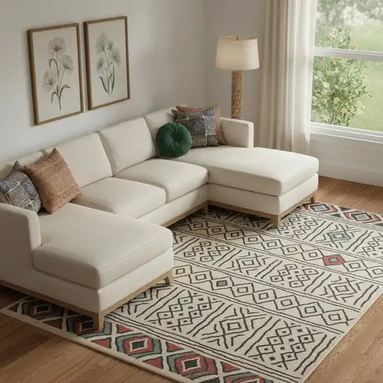 Beige And Black Geometric Area Rug Photo 2