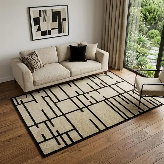 Beige And Black Geometric Area Rug Photo 1