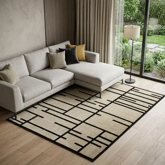 Beige And Black Geometric Area Rug Photo 1