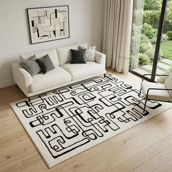 Beige And Black Geometric Area Rug Photo 1