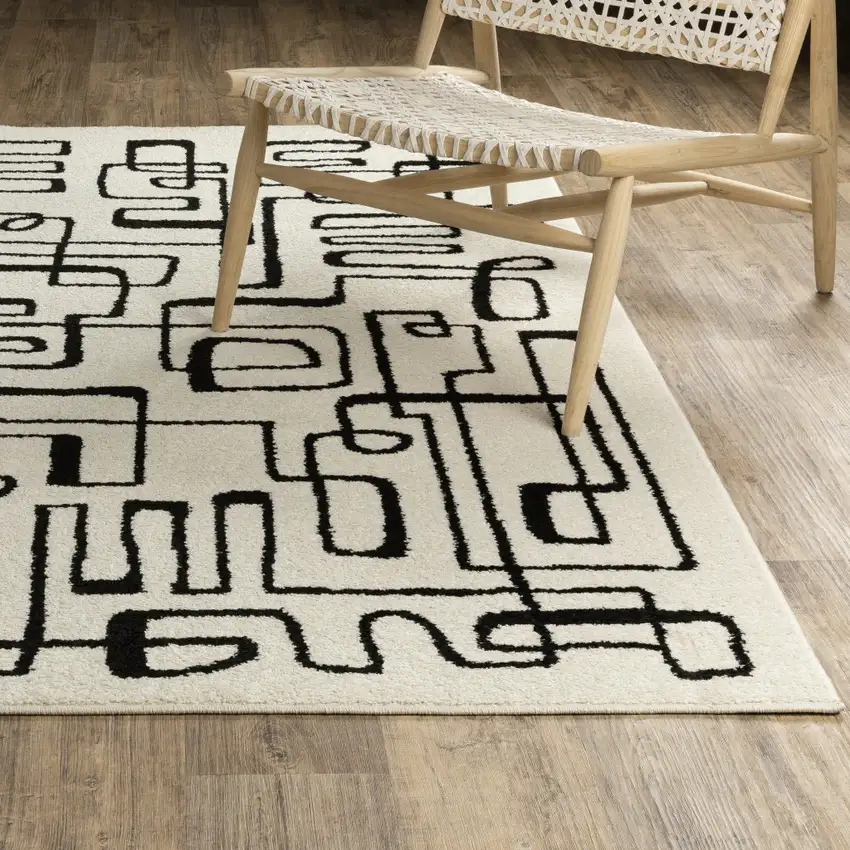 Beige And Black Geometric Area Rug Photo 6