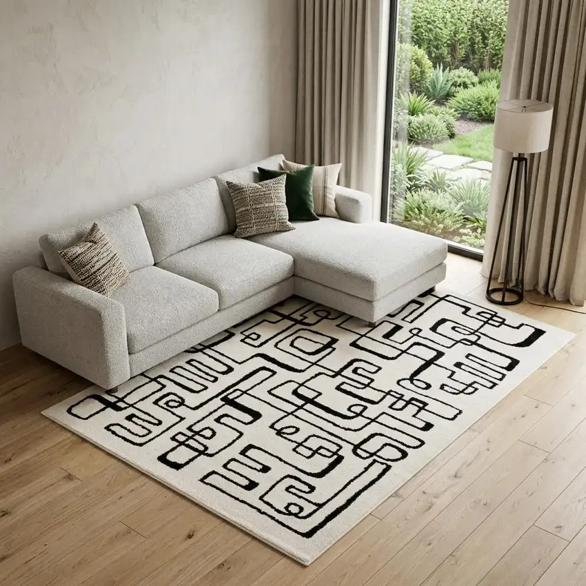 Beige And Black Geometric Area Rug Photo 1